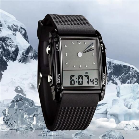 Men's Rectangle Dial Sports Wrist Watches with 7 Colors Optional LED Backlight - Picture 3 of 7